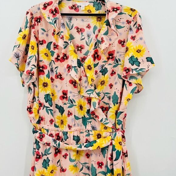 LC Lauren Conrad Ruffle-Neck Flutter-Sleeve Wrap Dress Plus Size 3XL Pink NWT - Picture 2 of 13